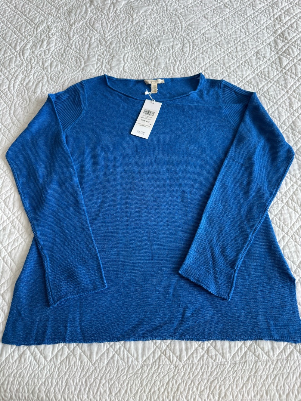 Eileen Fisher Royal Blue Bateau Blue Organic Linen Lightweight Knit Top